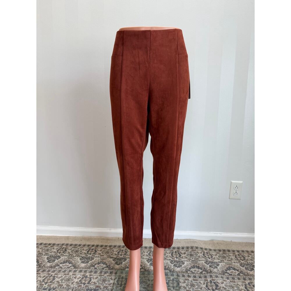 NWT HOPE & HARLOW Dark Rust Faux Suede Pull-On Ankle Pants Sz L